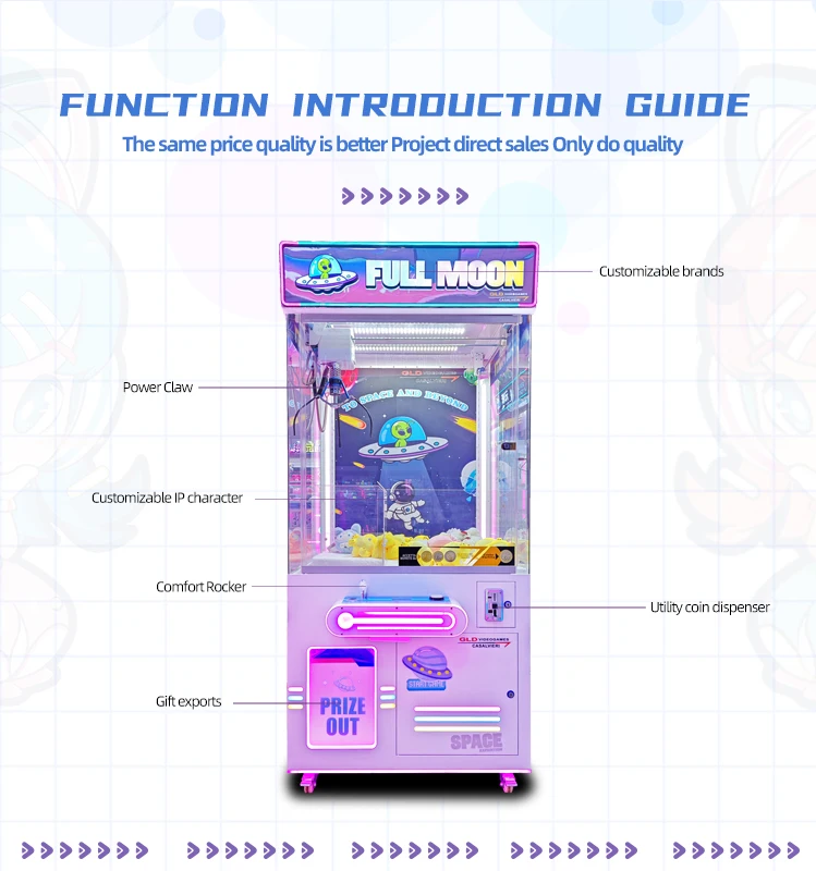 New Full Moon Coin Operated Arcade Cheap Game Claw Machine Small Plush Toy Big Claw Crane Machine for Sale