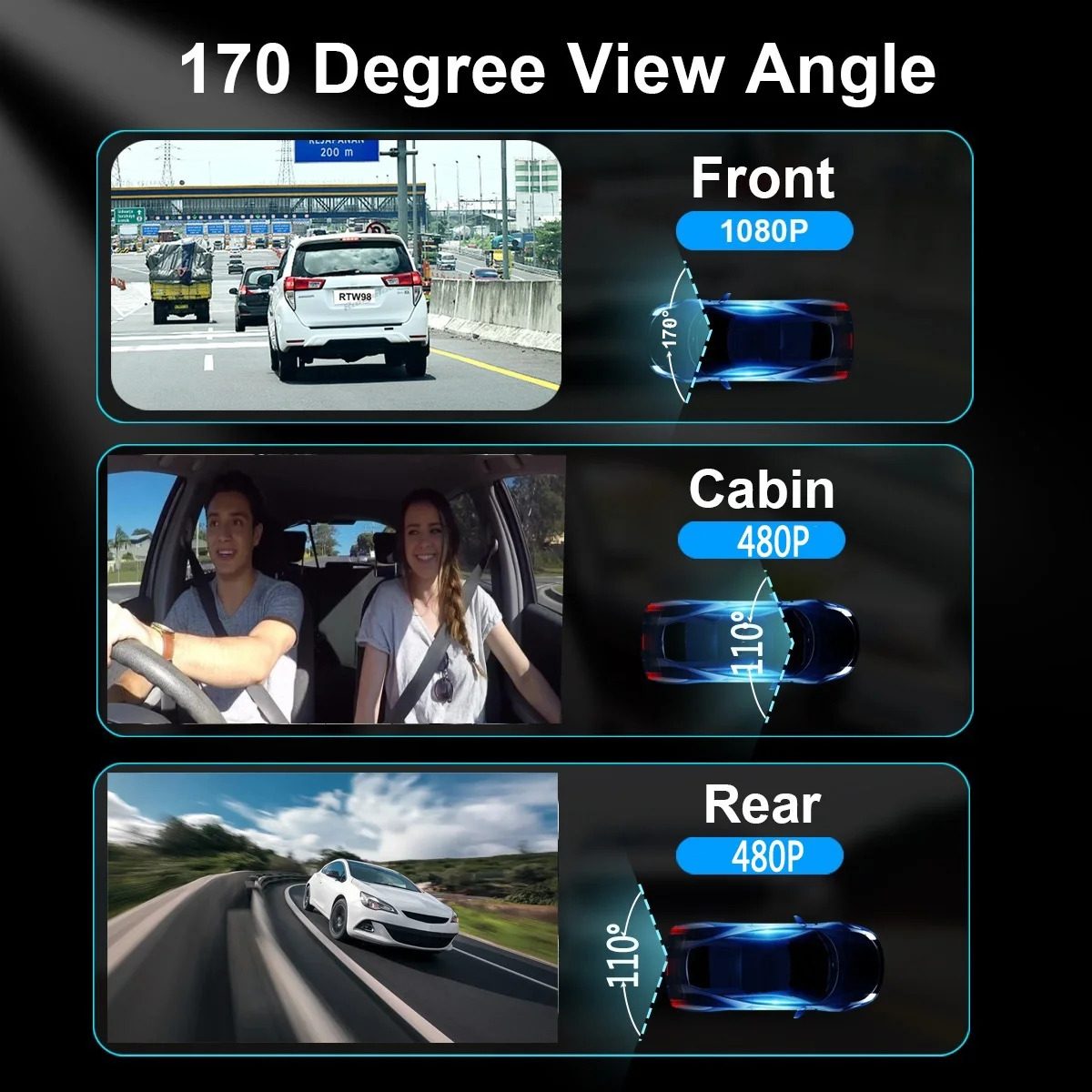 The New Car Video Recorder 3 Camera Dash Cam 1080p Vehicle Black Box