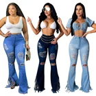 Jeans NS040 New Arrivals 2021 Fashion Fringe Jeans For Women High Waist Denim Fabricas Flare Ripped Jeans