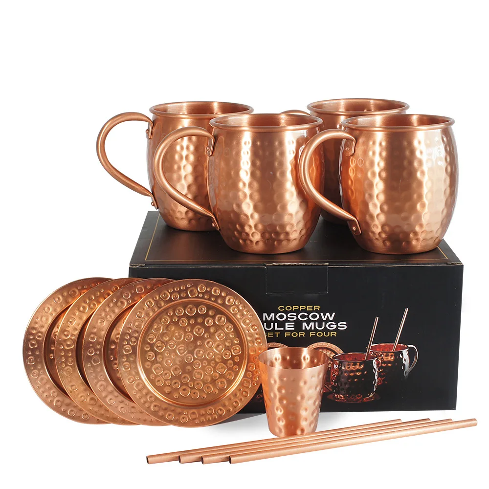 Stainless Steel Cocktail Cup Set Moscow Mule Cup Set Of Straw