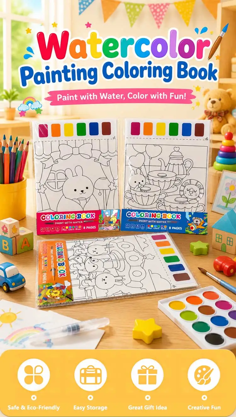 product keybaby custom 2026 cute children diy ins characters simple water coloring books with pigment for shop-5
