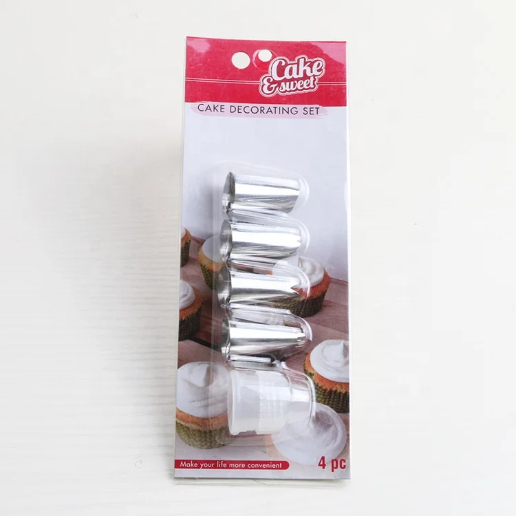 Wholesale kitchen diy baking 3pcs stainless steel nozzle icing tools plastic coupler kit tip cake decoration set