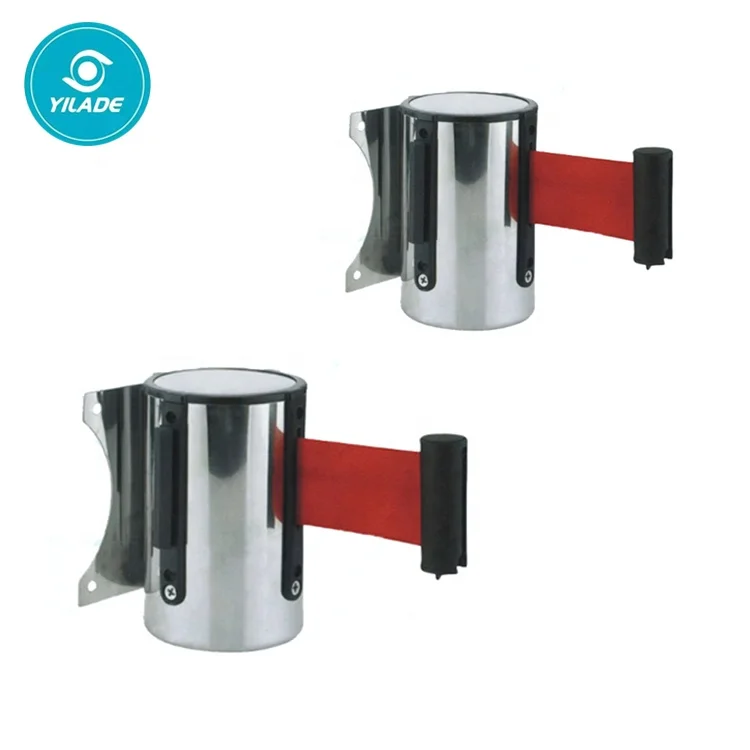 Stainless Steel Metal Wall Mount Retractable Shop Mall Stanchion Queue Barrier 