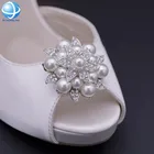Silver Rhinestone White Pearl Shoe Clips Wedding Pearl Shoe Decorations