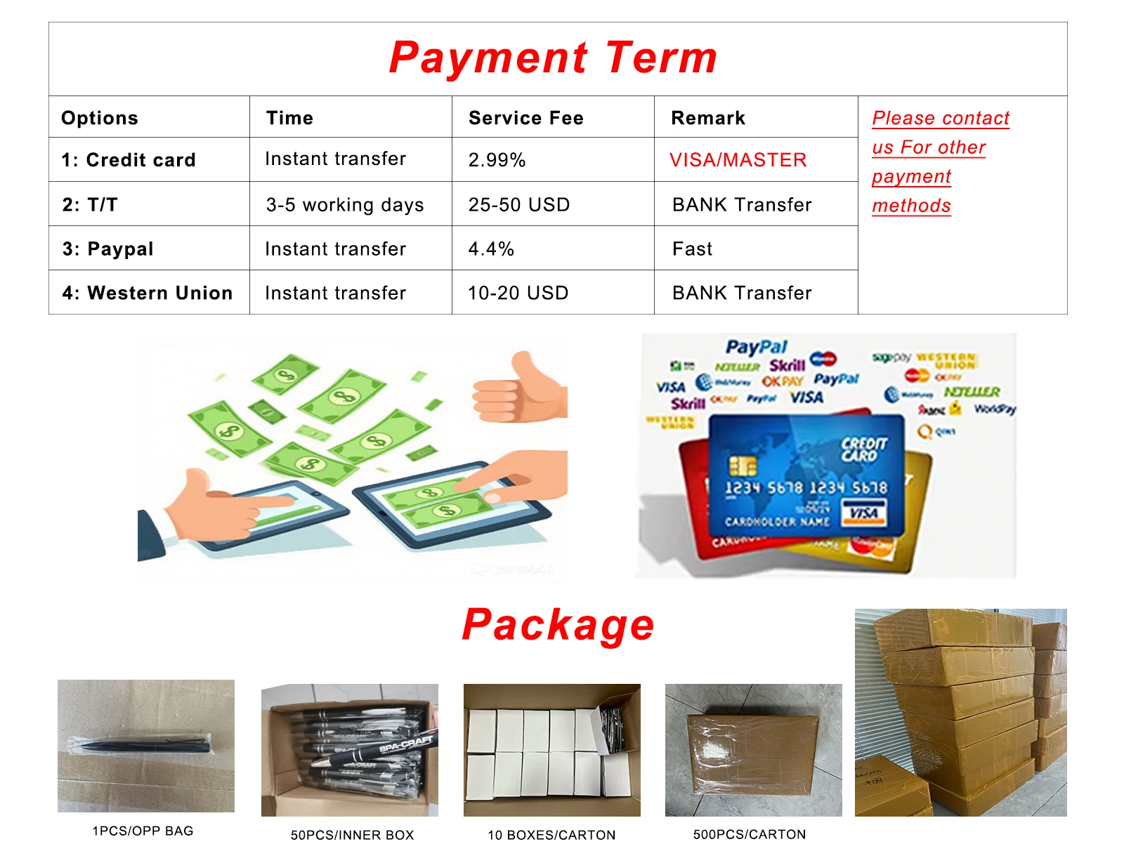 Wholesale payment terms (T/T, PayPal) and bulk packaging standards for export.