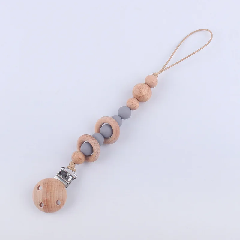 Wholesale Baby Beech Pacifier Clip Silicone Bead Gum Pacifier Chain Clip Anti-drop Silicone Beads Flexible Collocation