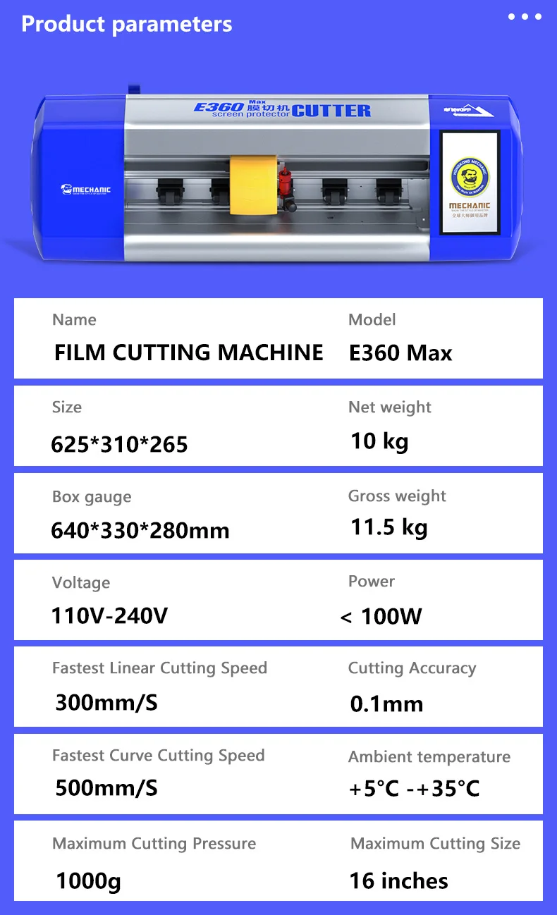 MECHANIC 16inch E360 Max/12inch E360 Intelligent Film Cutter Machine Unlimited Time for All Hydrogel Film Cutting