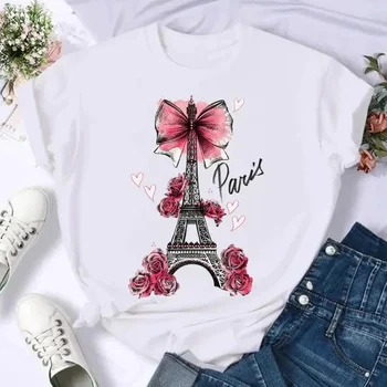 Wholesale quality Paris Tower printed T-shirt Women's T-shirt, round neck casual elegant shirt party top, women's clothing