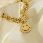 Stainless Steel 18K Gold Plated Stainless Steel OT Link Bracelet For Ladies Smiling Face