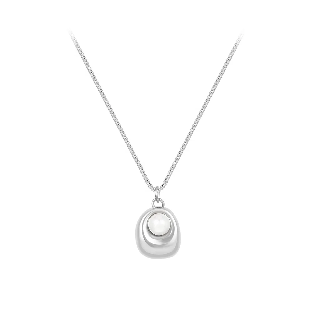 Latest 18K Gold Plated Stainless Steel Jewelry Irregular Oval With Pearl Pendant Trendy For Women Accessories Necklace P233394
