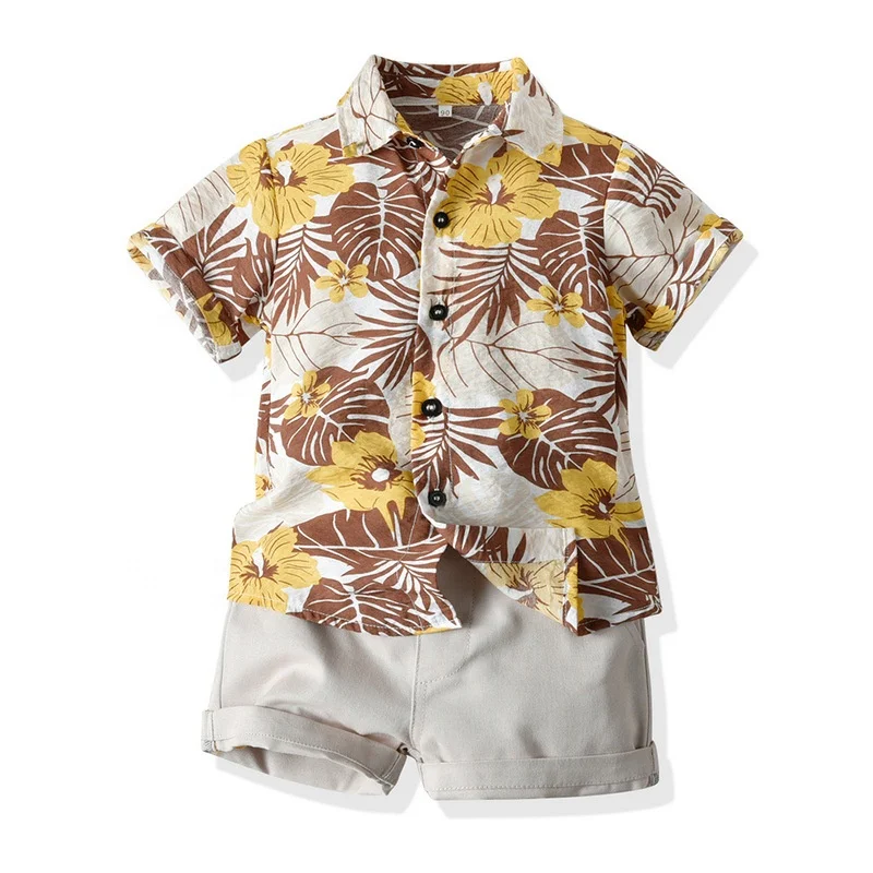 WOBIG Toddler Baby Boys Hawaiian Shorts Outfit Infant Printed Shirt Top+Shorts 2Pcs Summer Casual Clothes Set