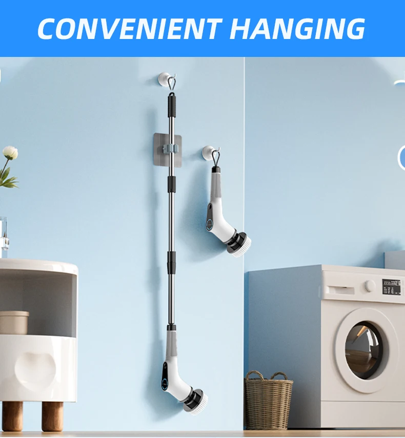 AuSilver Electric Cordless ABS Scrubber Long-Handle Household Kitchen Plastic Floor Cleaning Brush Cleaning Tools