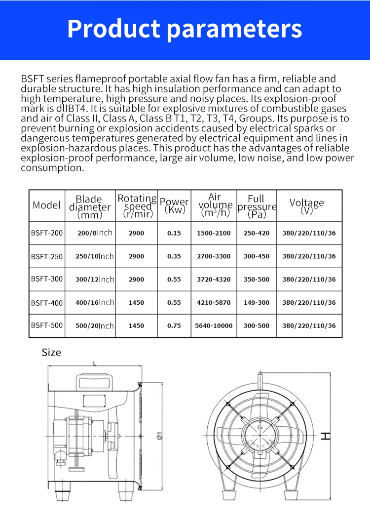 Duct Axial Exhaust Fan, 200/250/300/400/500mm, Portable - detail 12