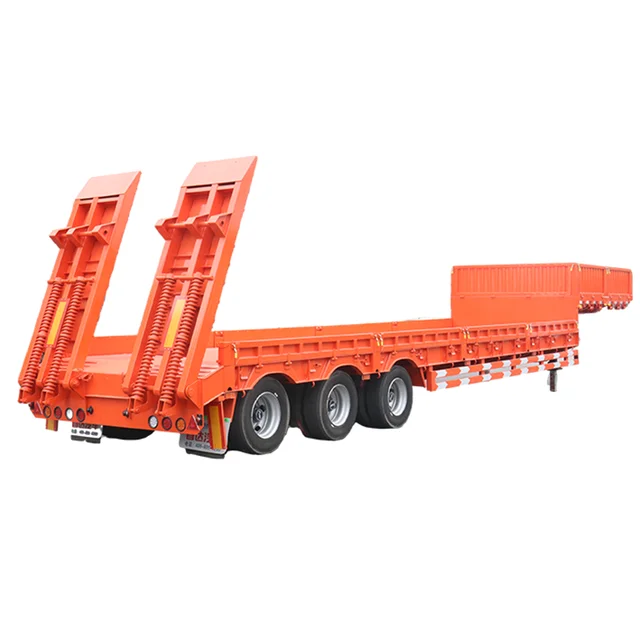 3 Axle 60 Tons 100 Ton Hydraulic Extendable Lowboy Loader Lowbed Low Bed Truck Semi Trailer For Sale