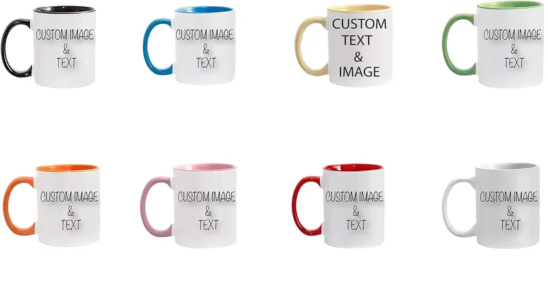 11oz Customized Text Personality Ceramic Colored Handle inside Sublimation Coffee Mug with Microwaveable Safe