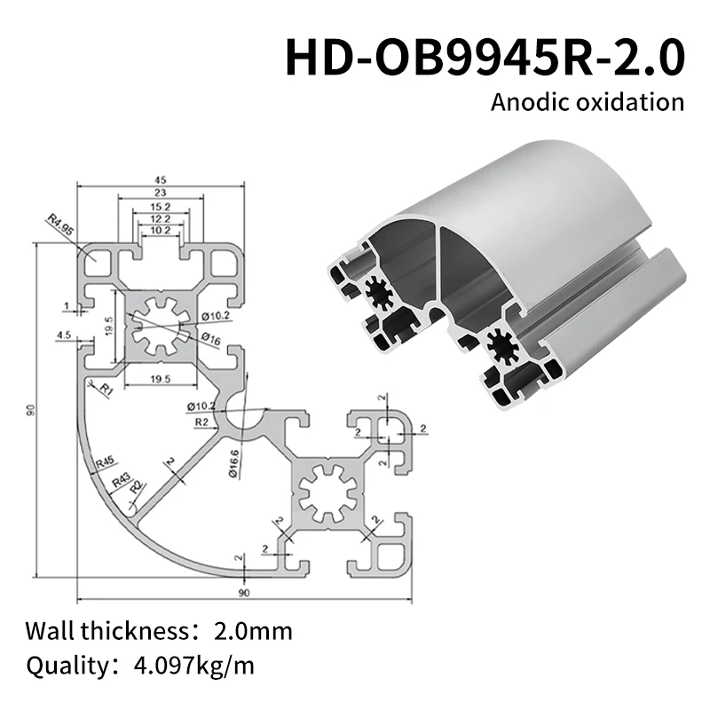 9945R Industrial Section Aluminum Profile Anodized  Applications Features Square Bending Punching details