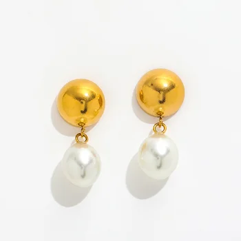 New Trendy Earring 18K PVD Gold Plated Pearl Drop Earring Dangle Earring