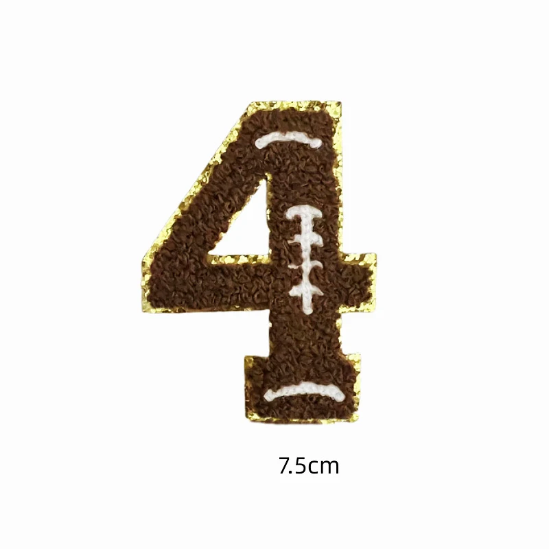 Stock Cotton Hot Melt Adhesive Brown Wholesale Numbers 1-9 Iron On Chenille Numbers Patches