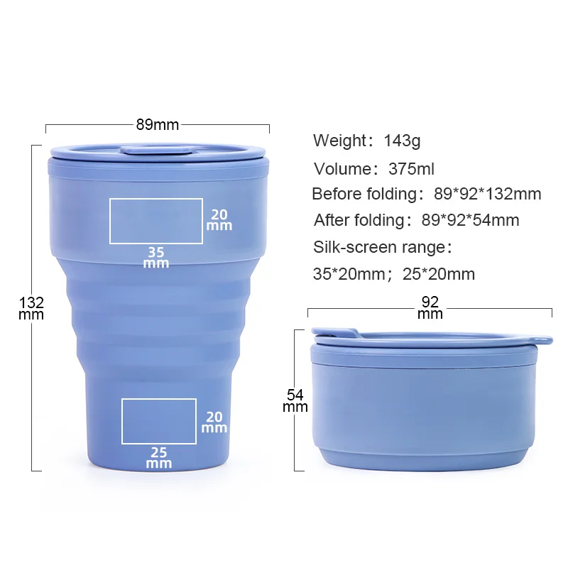Hot Selling Bpa Free Eco-Friendly Portable Foldable Reusable Collapsible 375ml Travel Silicone Coffee Mug Cup With Lid