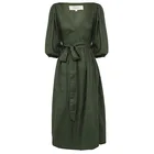 Dresses High Quality Vacation Solid Vintage V-neck Soft Tunic Linen Dresses For Women