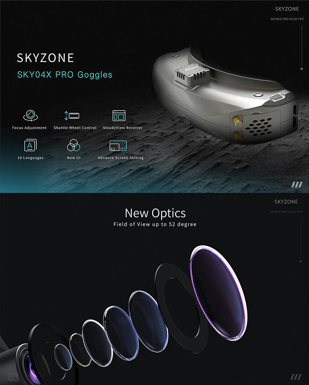 SKYZONE SKY04X PRO OLED 5.8G 48CH Steadyview Receiver 1920X1080 DVR FPV ...