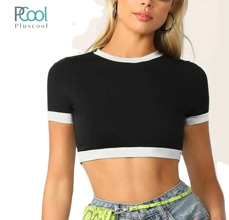 Fitted Ringer Crop Tops Slim Fit T 