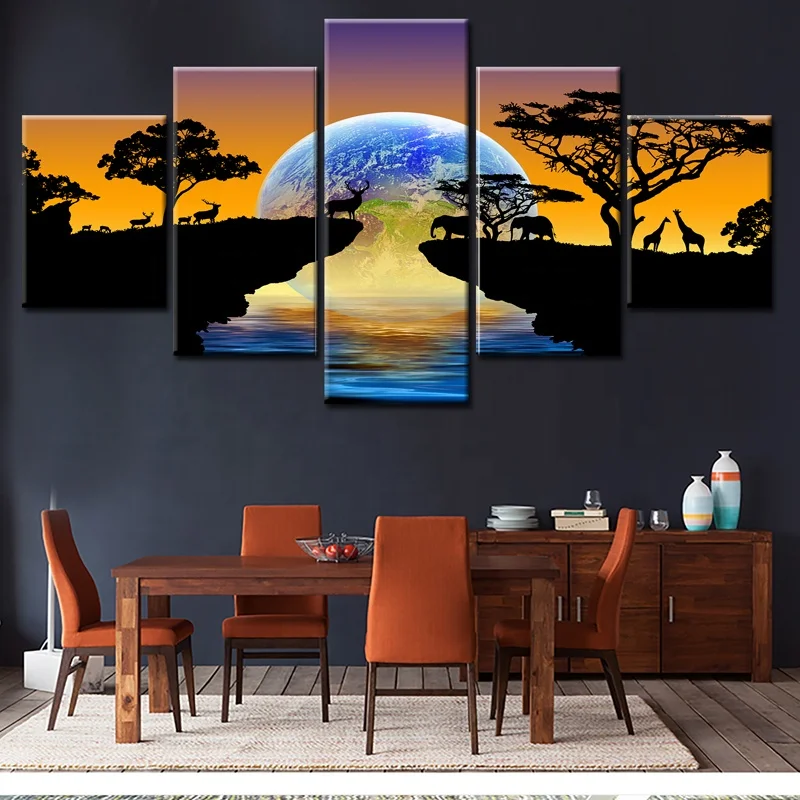 Modern 5 Panel Unframed Canvas Print Of Animal Painting Wall Art Home Decor  5 Panels Pictures For Living Room - Buy Multi Panel Canvas Print,Pictures  Of Cartoon Figure,Grop Painting Product on 