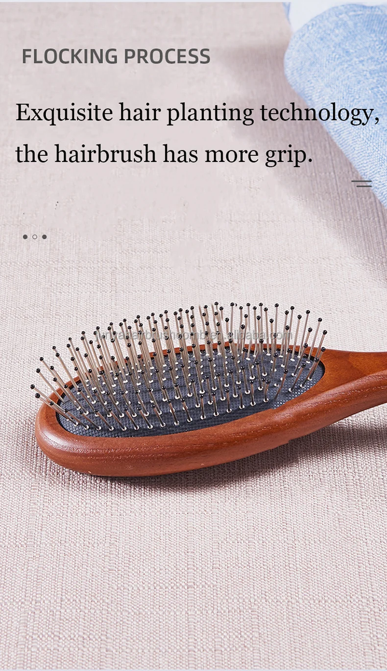 oem wooden hairbrush fashion metal bristle