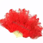 Fan Fans Wholesale Double Layer White Ostrich Feather Folding Fan Dancing Feather Plumes Fans For Showgirls