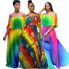 Ladies 2021 Hot Sale Maxi Women Off Shoulder Sexy Gradient Ruffle Long Pleated Dress Ladies