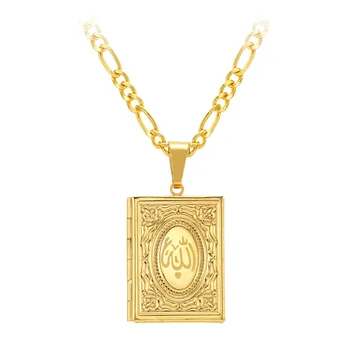 Hot sale several muslim islamic religious dubai gold chain necklace Photo Locket Box Necklace Religion Islamic Jewelry