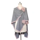 Fur Shawl Design Wool Shawl Designer Custom Stylish Womens Wool Blend Fox Fur Wrap Shawl Poncho Cape For Ladies