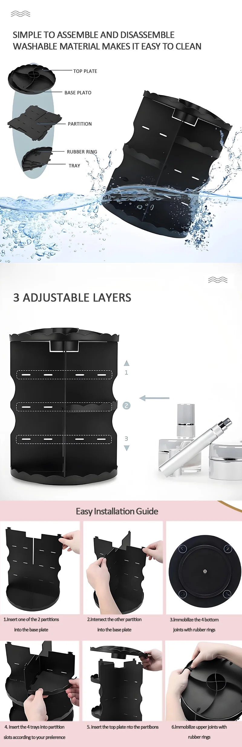 product hot products 306 degree rotatable adjustable plastic cosmetic storage organiser makeup storage-10