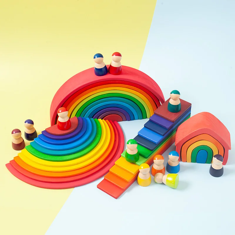 Wooden Rainbow Building Stacking Blocks Baby Toddler Montessori Kids Toy.12pcs 