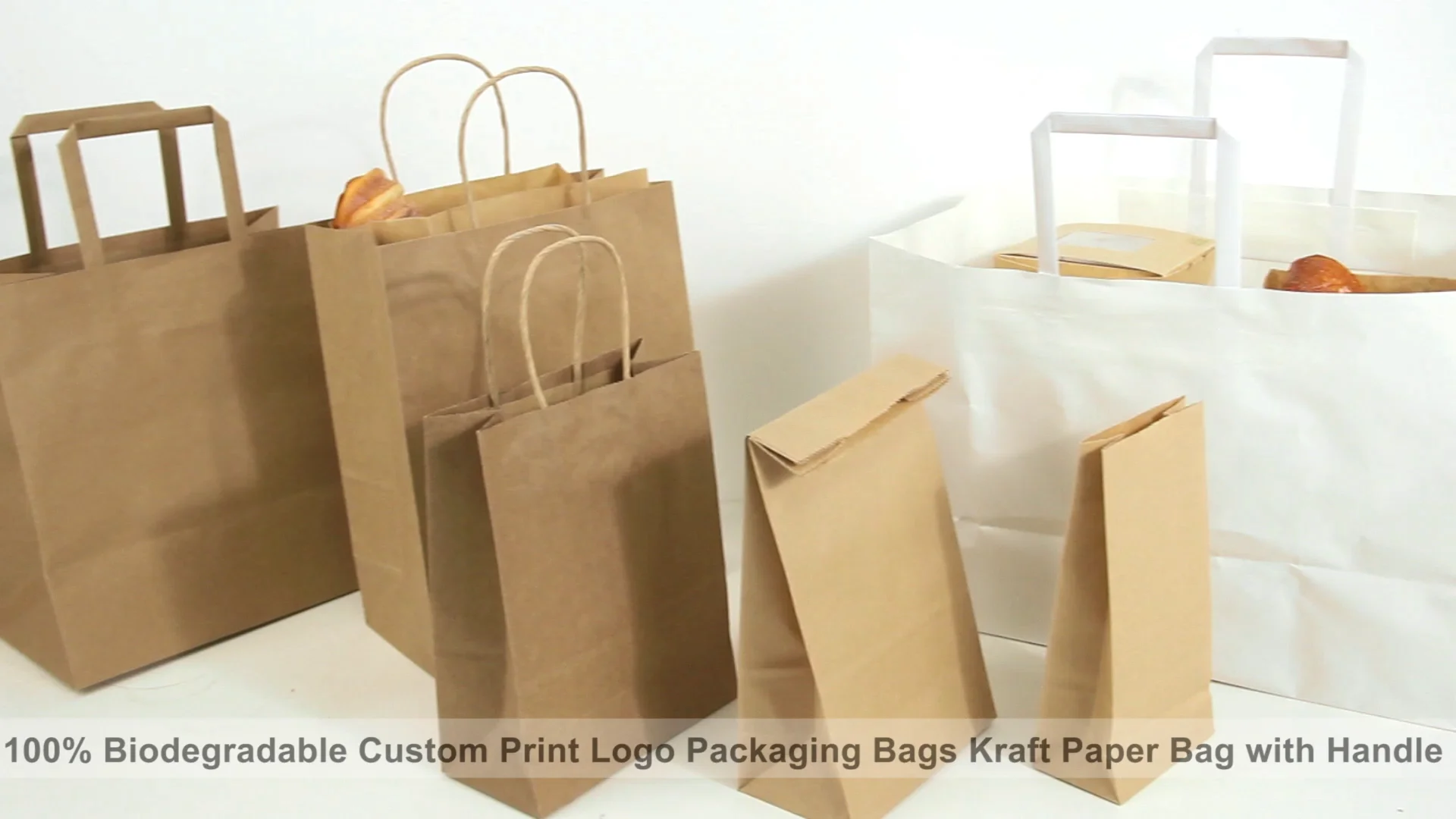 food kraft paper bags with handle,white paper bag