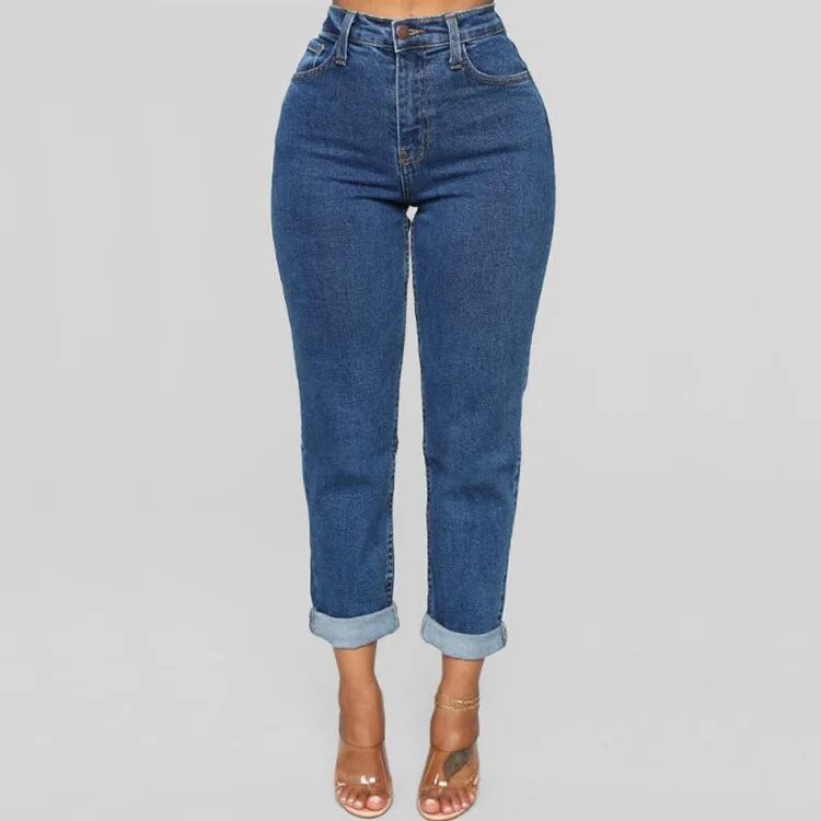 Cross-border Foreign Trade New Hot Jeans Women's High Waist Loose Cropped Pants Fashion details