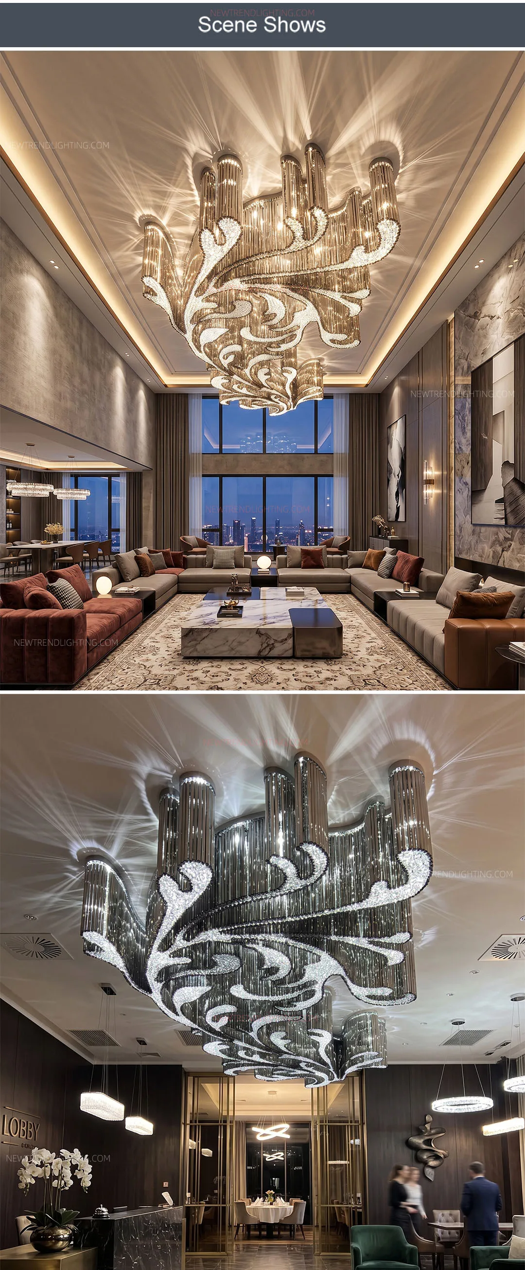 cpl 513 custom sculptural crystal chandelier oversized bespoke led ceiling lighting manufacturer for hotel lobbies-5