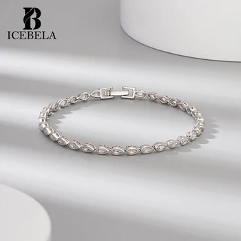 ICEBELA Luxurious Dainty 14k Gold-plated 925 Sterling Silver Cuban Link Tennis for Women Man Bracelets