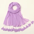 Chiffon Wholesale The Newest Design Fashion Solid Color Chiffon Wrap Scarf With Heart Tassel Hijab Scarf