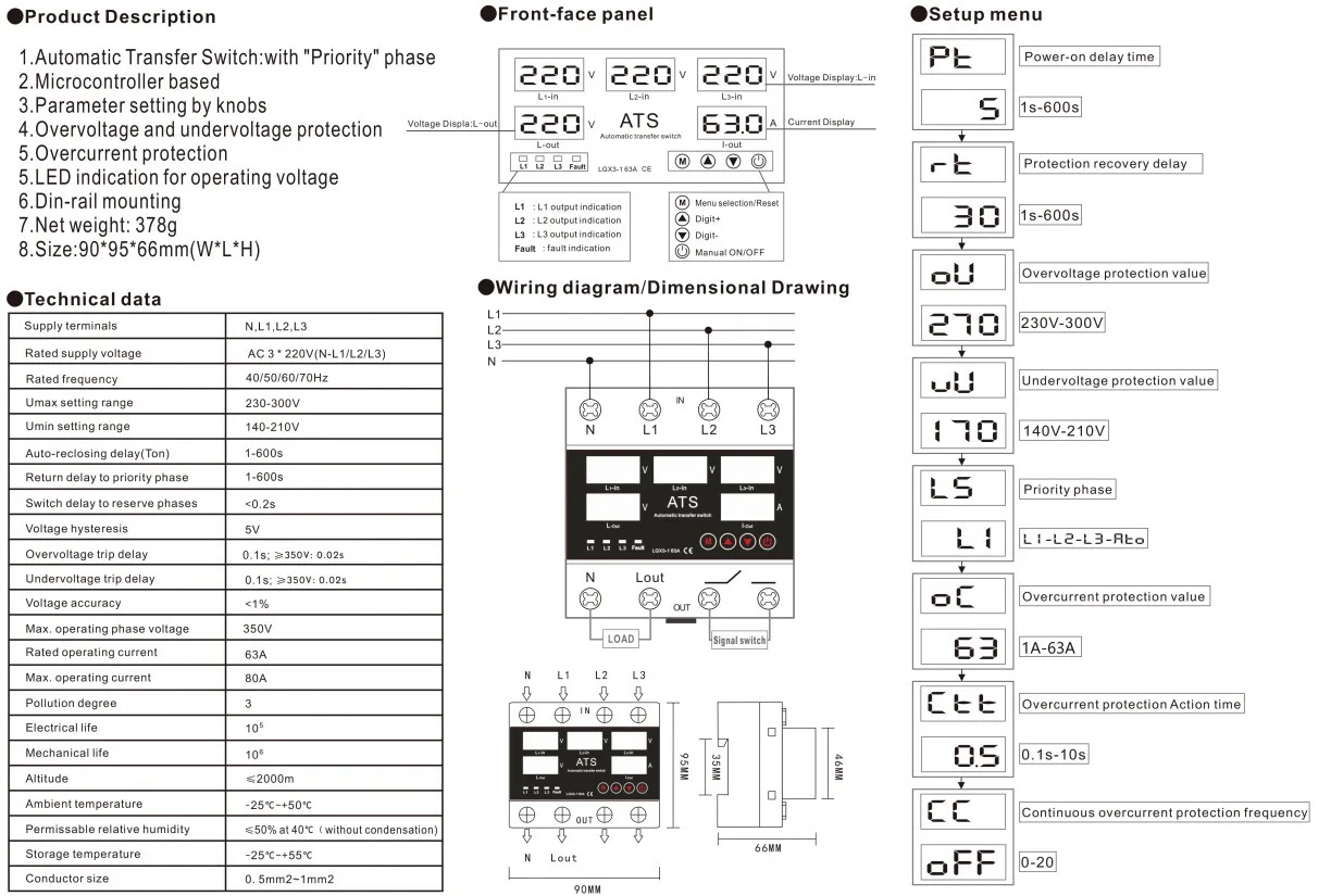 product auto recovery relay 63a 220v 380v 400v ac digital display din rail 3 phase adjustable protector 50hz 230v svc stabilizers-13