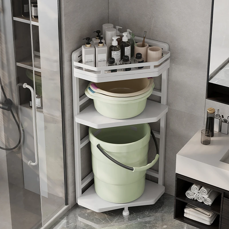 3 layer bathroom triangle movable storage rack Basin bucket shower corner shelf floor standing toiletries toothbrush cup holder