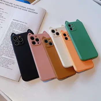 Cute Cat Ears Case for iPhone 12 11 13 Pro Max XR XS Max SE 7 8 Plus Cases Unique New Soft Silicone 2022 Mobile Cover