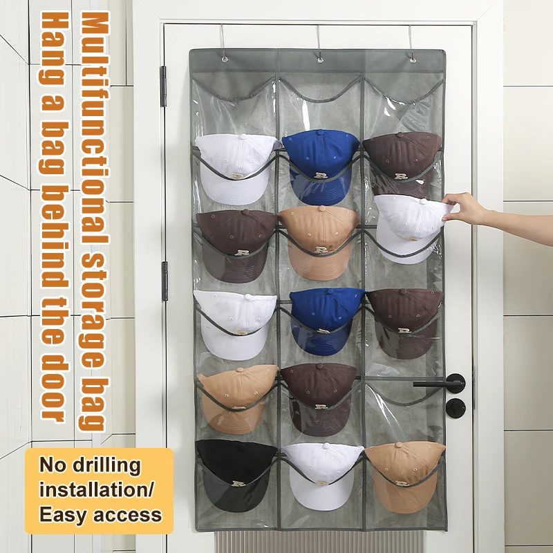 Hat Storage Rack  with 3 Hooks Multiple Caps Display Hanging Bag Over the Door for Caps Organization