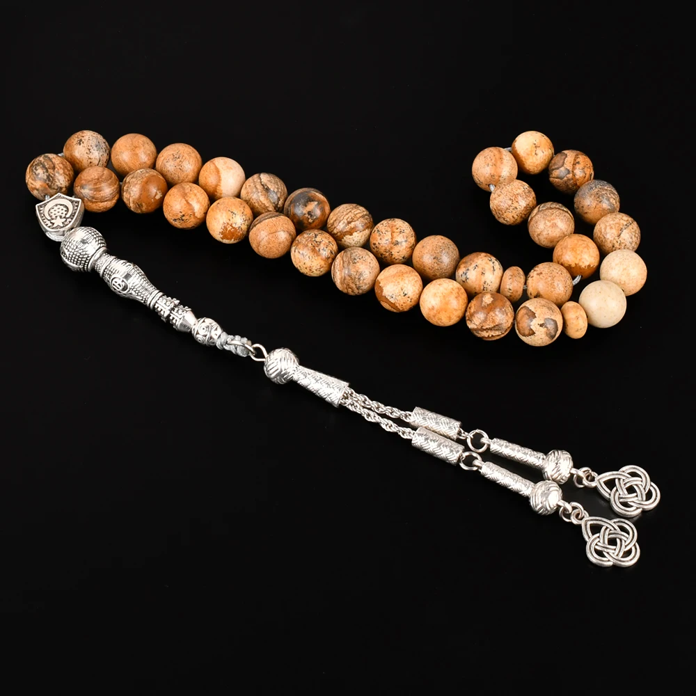 YS308 Factory price Religious Tasbih 10mm 33pcs Picture Jasper stone round Tasbih Muslim bracelet prayer beads