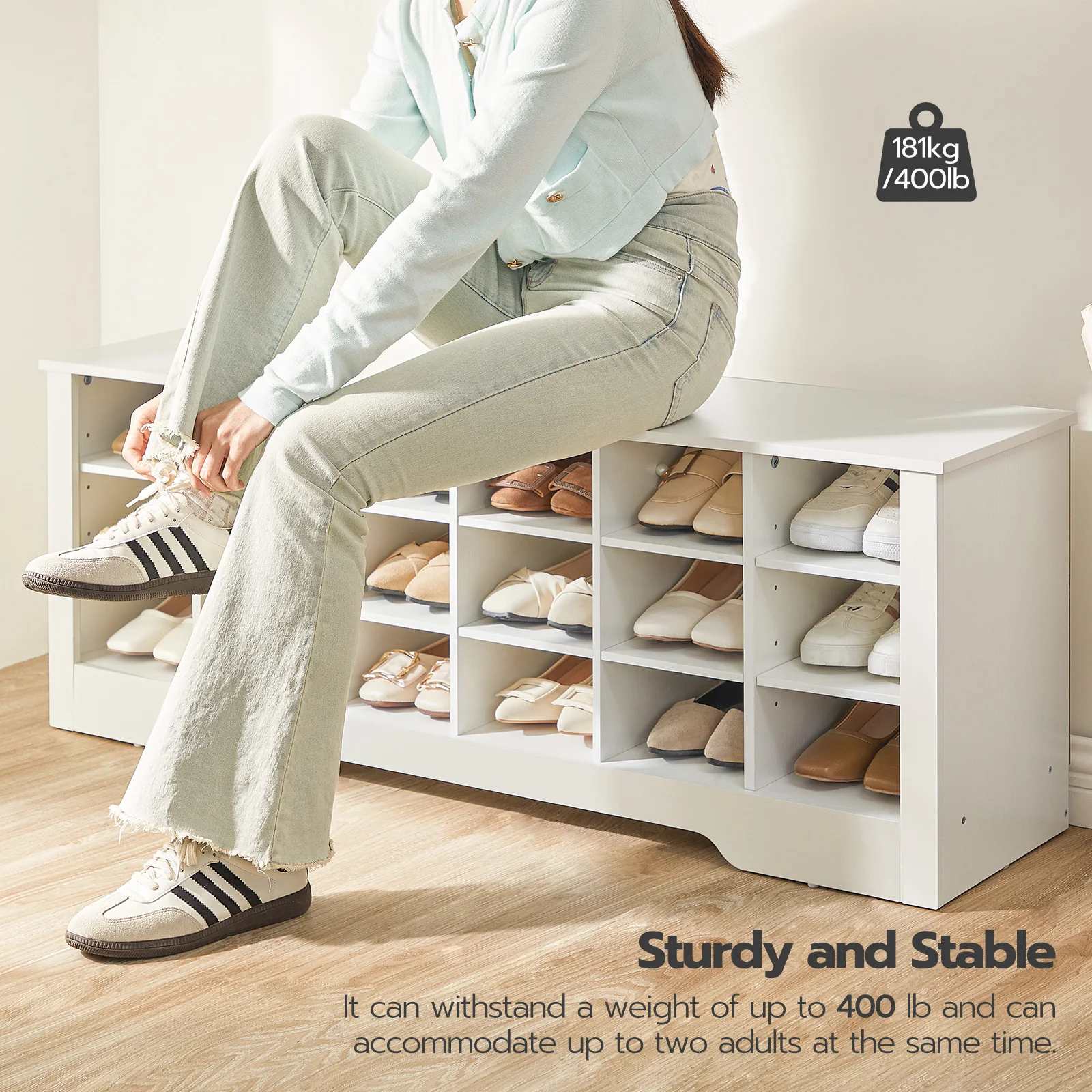 Wholesale White Wooden Hallway Entryway Shoes Storage Bench Large Shoe Cabinet With 18 Cubbies Seat Shoe Organizer Bench Long