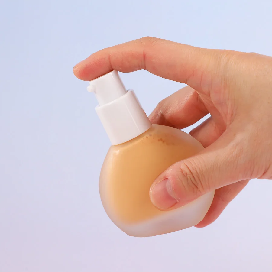 Small Round Skin Care Toner Hand Lotion Foundation Bottle 30ml Frosted Cosmetic Glass Bottles for Serum with Pump Plastic Cover