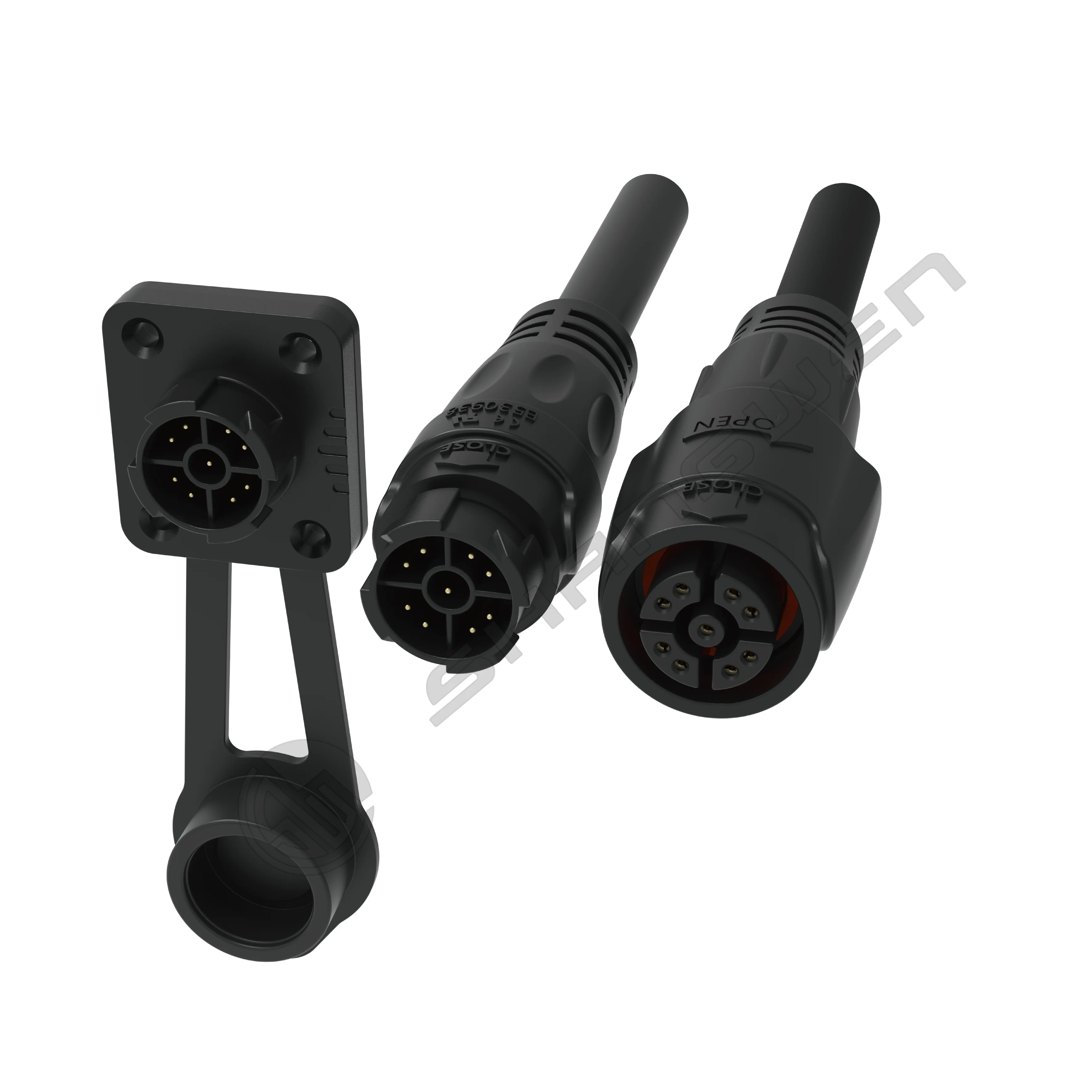 IP65 Self-locking M19 Series Push-pull Black Connection Industrial 9 Pin Cross 5A Male Socket signal Connector