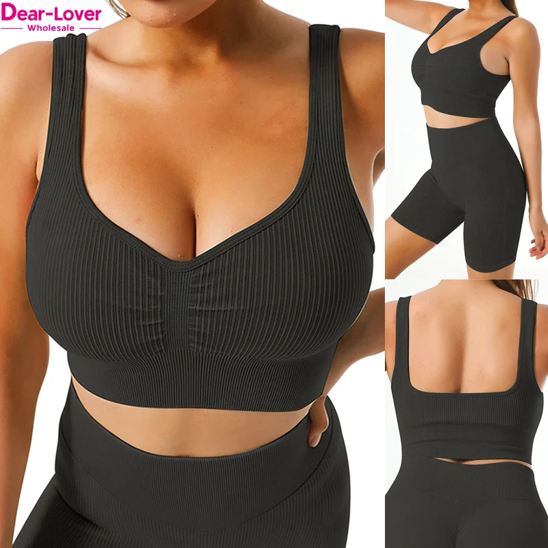 Dear-Lover Wholesale Custom Logo OEM ODM Ladies Honeycomb Yoga Active Push Up Workout Gym Woman Sport Bra Top