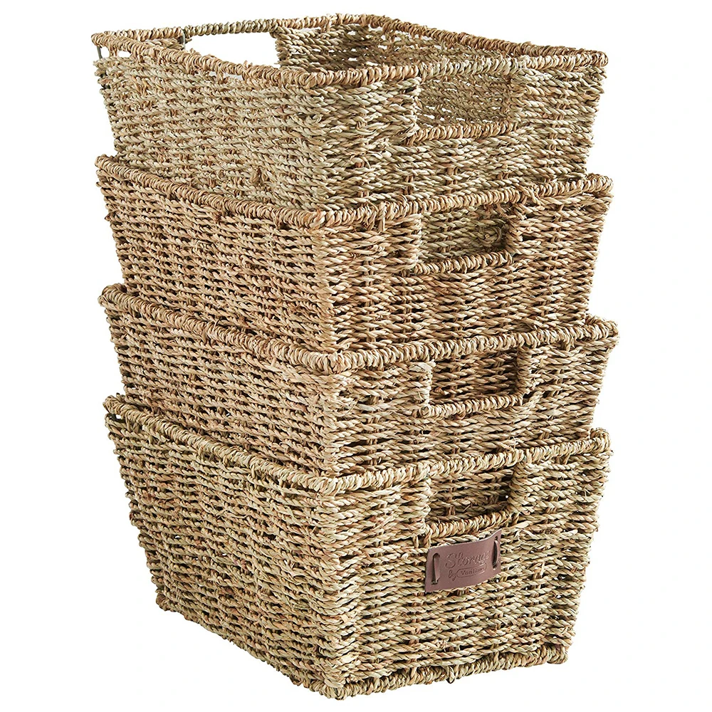 seagrass storage basket for home bathroom organization stackable