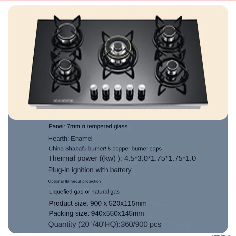 New Arrival Gas and Electric Hob Competitive Price Cooker OEM Tempered Glass Modern Novel Design Cast Iron Grate Gas Stove